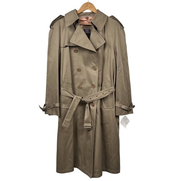 NWT J.G. Chappel London England Tan Wool Lined Double Breasted Trench Coat Sz 40 - Picture 1 of 11
